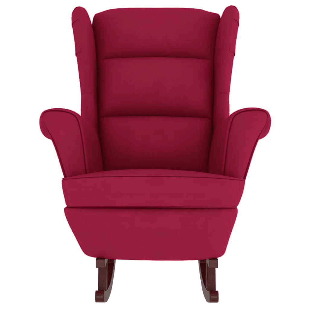 Fauteuil à bascule à oreilles en velours rouge vin bois massif - XIOS