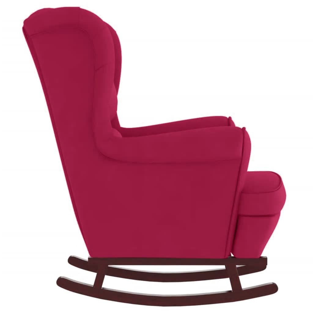 Fauteuil à bascule à oreilles en velours rouge vin bois massif - XIOS