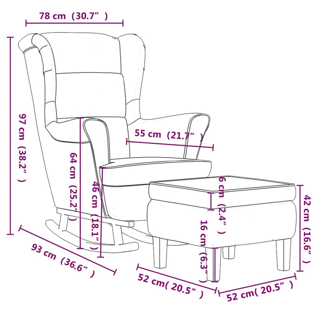 Fauteuil à bascule à oreilles en velours rouge vin bois massif - XIOS