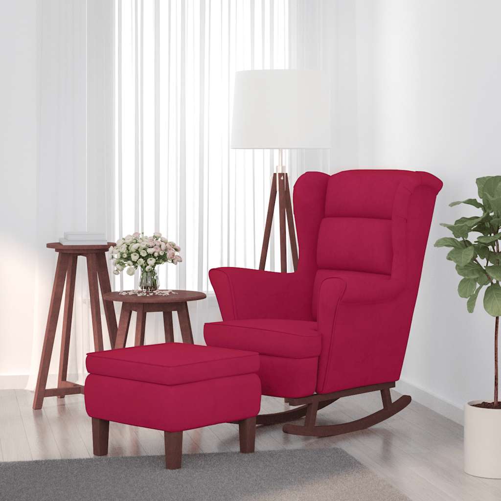 Fauteuil à bascule à oreilles en velours rouge vin bois massif - XIOS