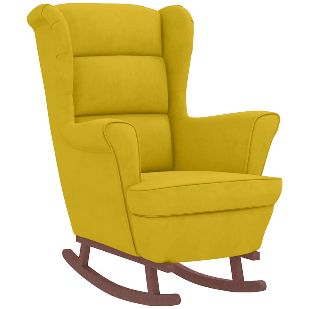 Fauteuil à bascule à oreilles en velours jaune bois massif - XIOS
