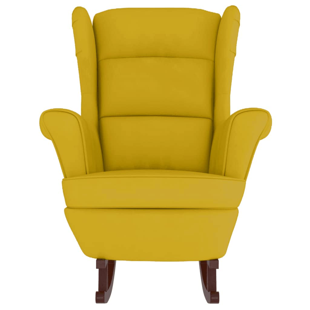 Fauteuil à bascule à oreilles en velours jaune bois massif - XIOS
