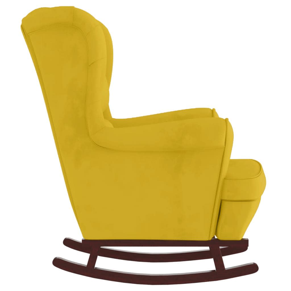 Fauteuil à bascule à oreilles en velours jaune bois massif - XIOS