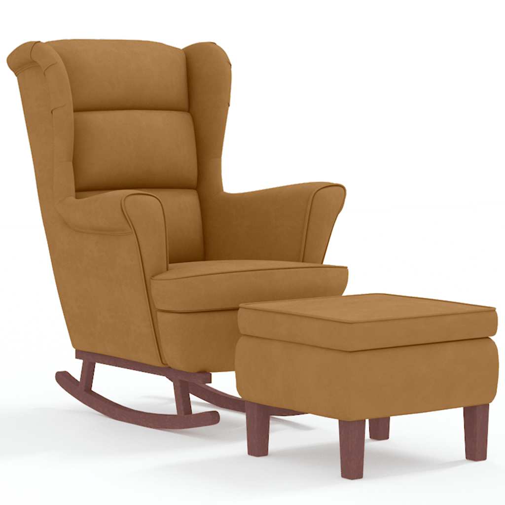 Fauteuil à bascule à oreilles en velours marron bois massif - XIOS