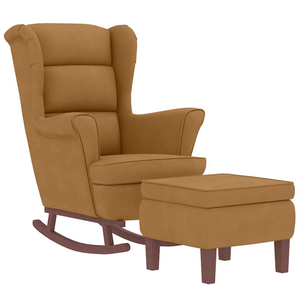 Fauteuil à bascule à oreilles en velours marron bois massif - XIOS