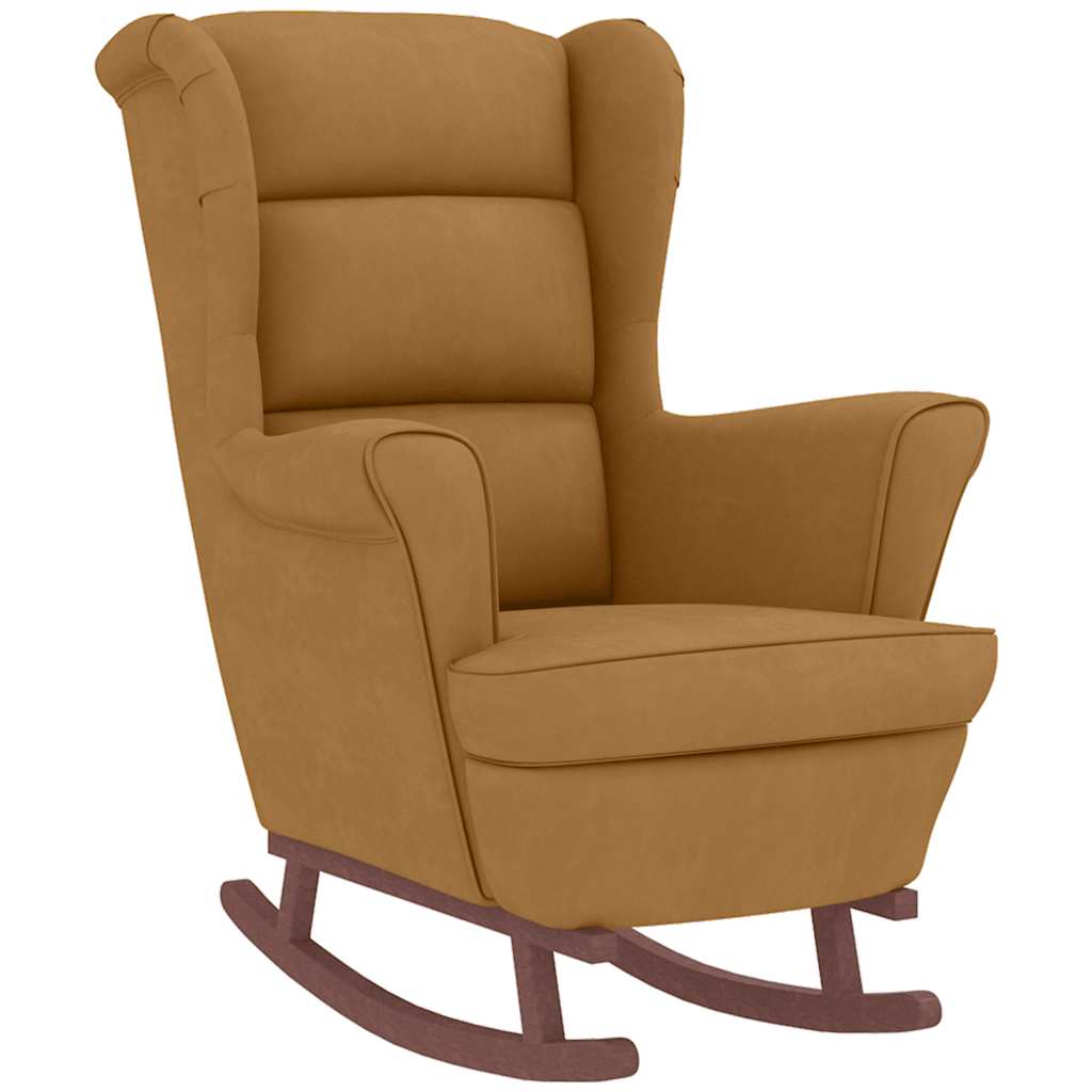 Fauteuil à bascule à oreilles en velours marron bois massif - XIOS