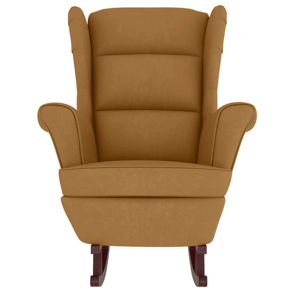 Fauteuil à bascule à oreilles en velours marron bois massif - XIOS