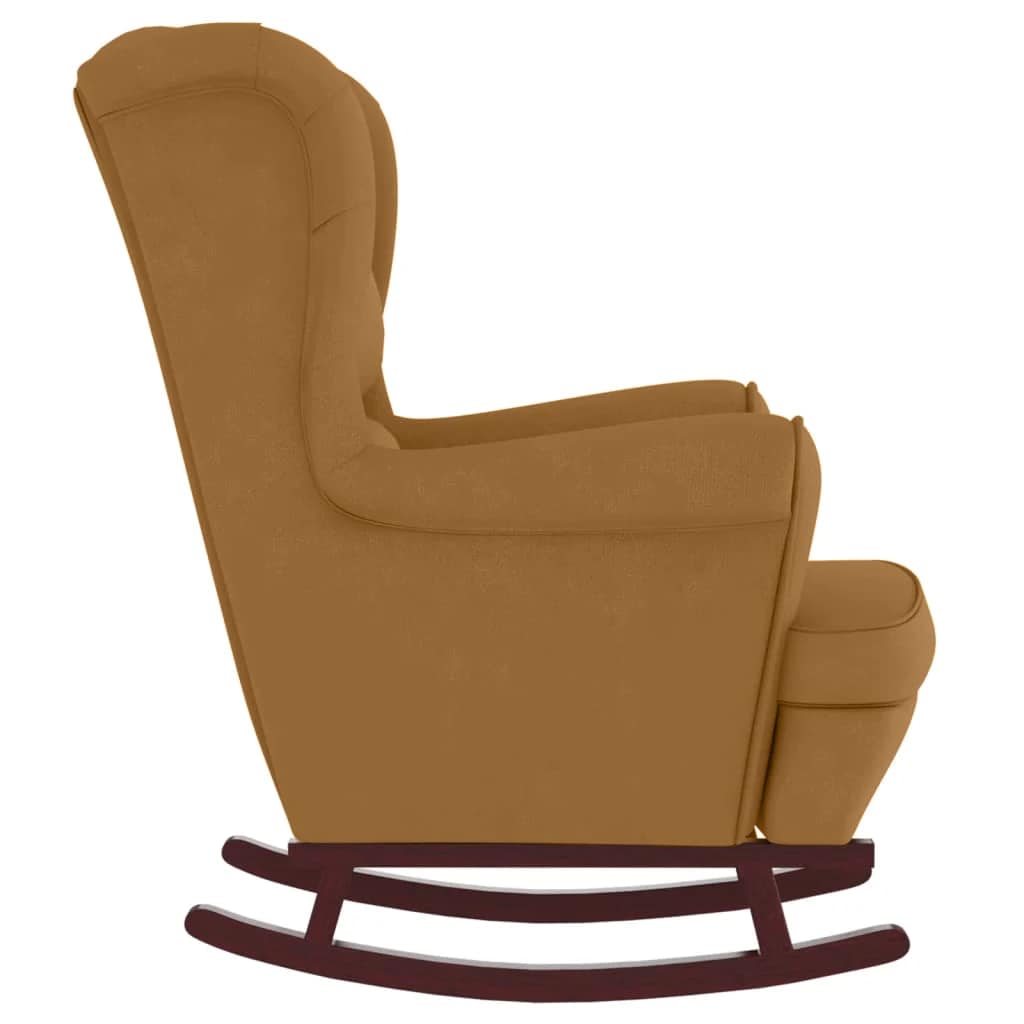 Fauteuil à bascule à oreilles en velours marron bois massif - XIOS