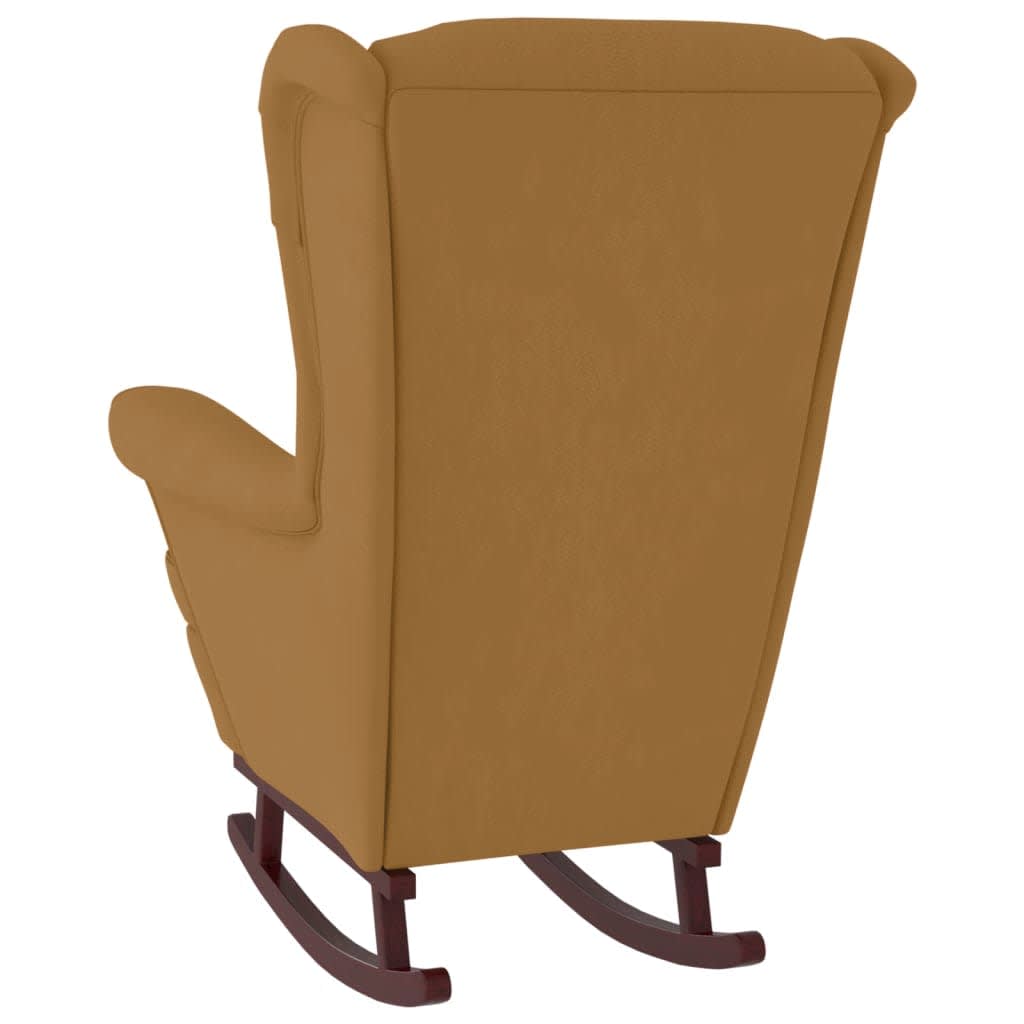 Fauteuil à bascule à oreilles en velours marron bois massif - XIOS