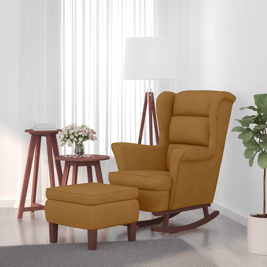 Fauteuil à bascule à oreilles en velours marron bois massif - XIOS