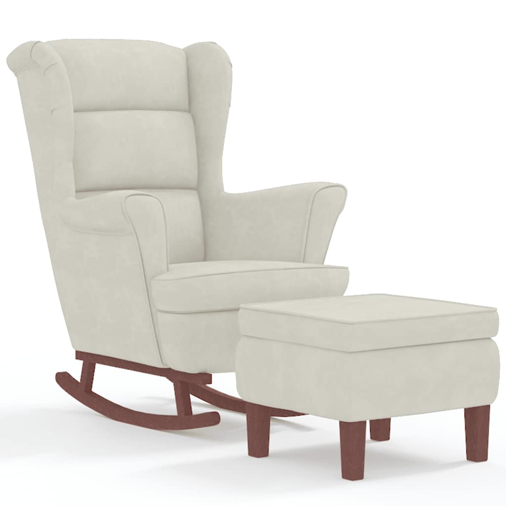 Fauteuil à bascule à oreilles en velours crème bois massif - XIOS