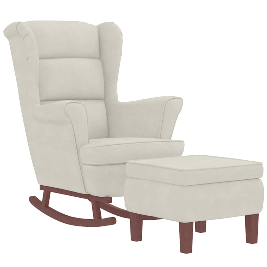 Fauteuil à bascule à oreilles en velours crème bois massif - XIOS