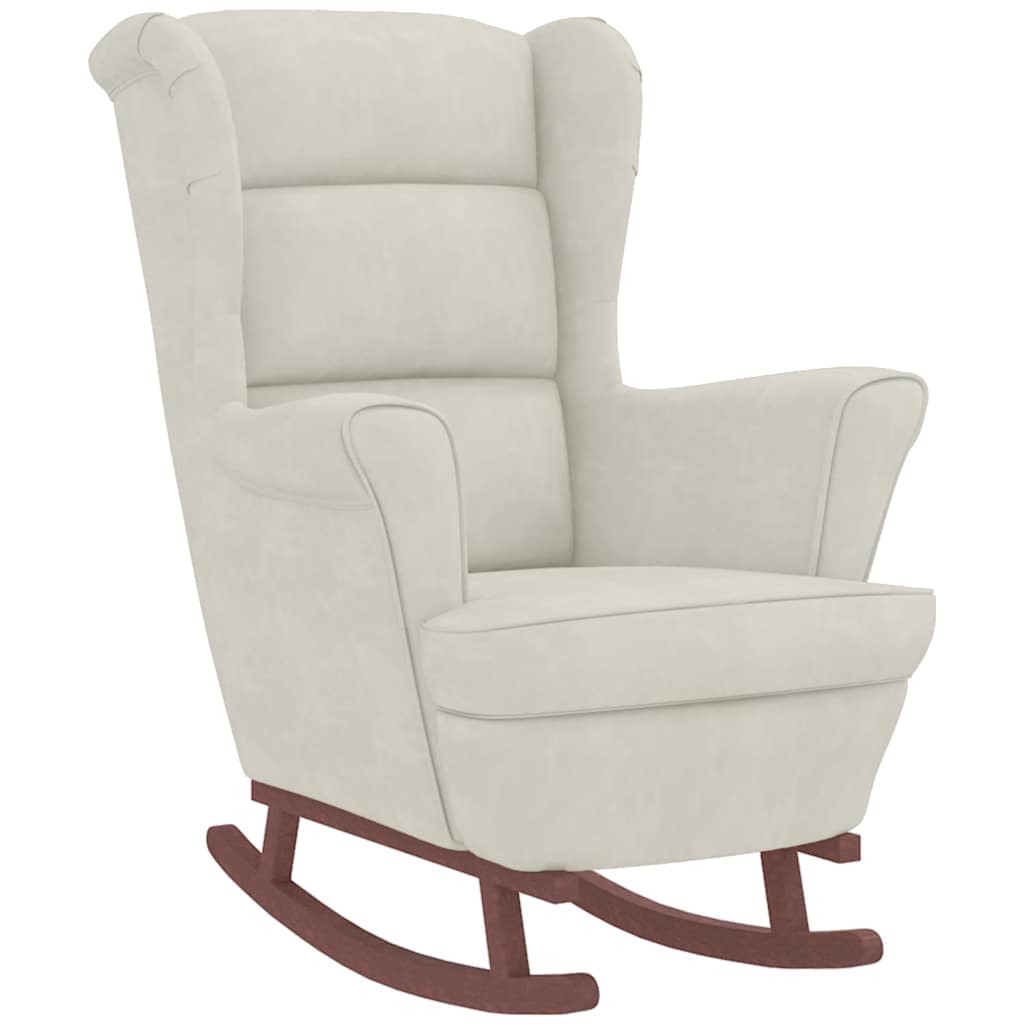 Fauteuil à bascule à oreilles en velours crème bois massif - XIOS