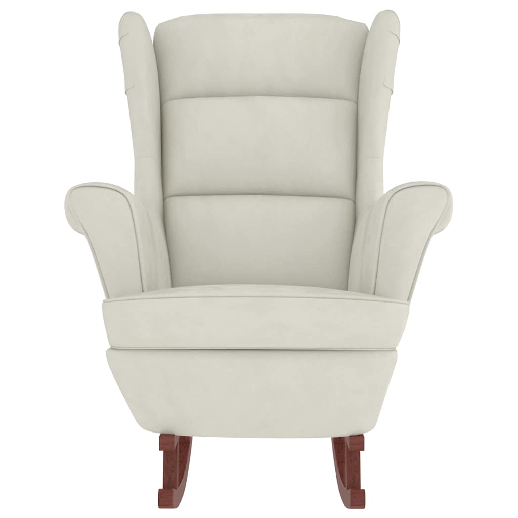 Fauteuil à bascule à oreilles en velours crème bois massif - XIOS