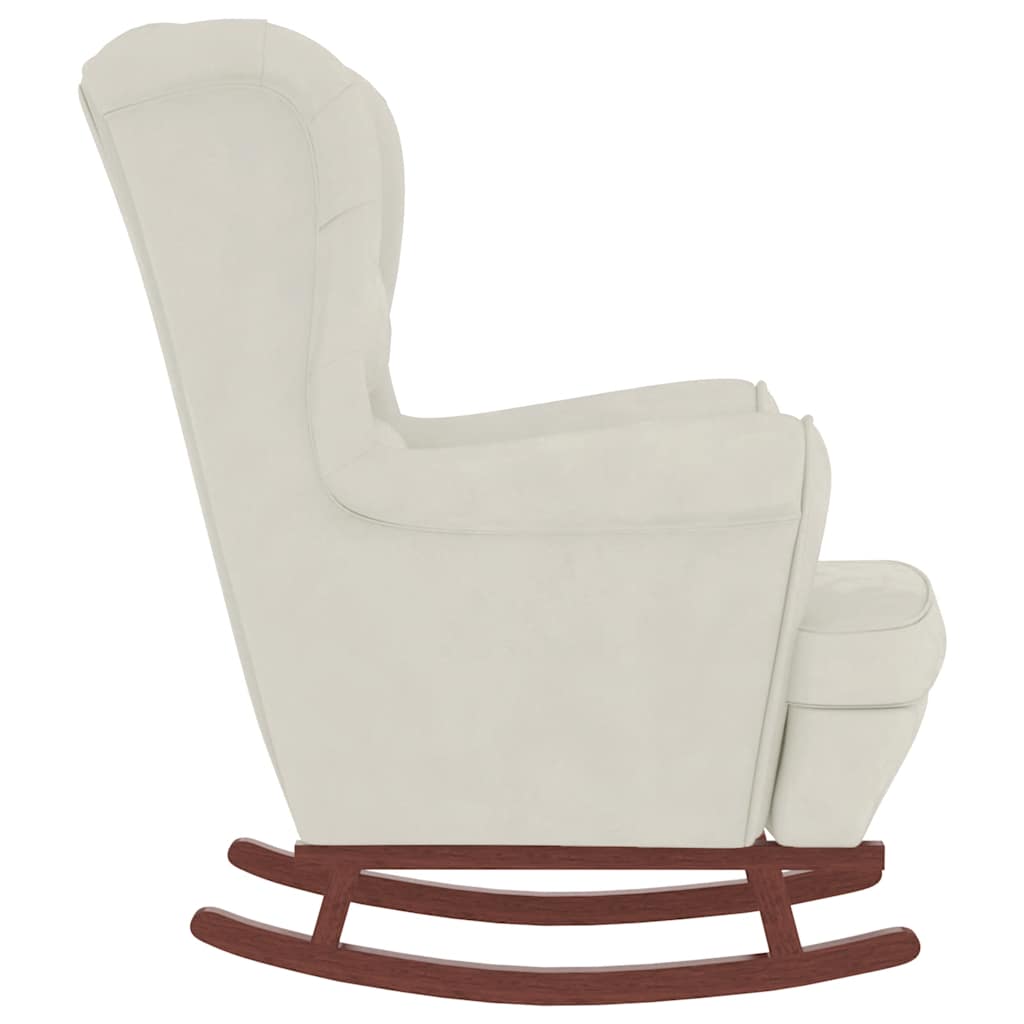 Fauteuil à bascule à oreilles en velours crème bois massif - XIOS
