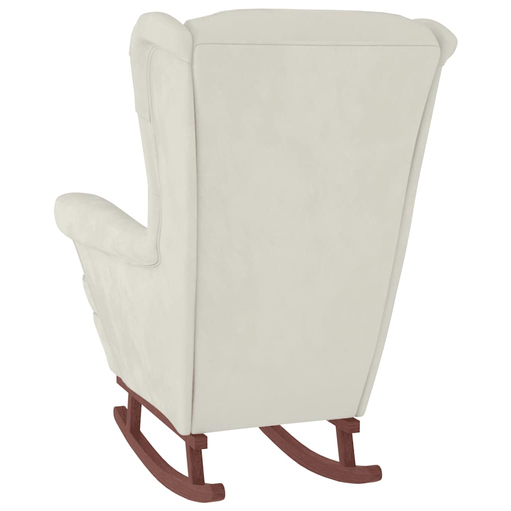 Fauteuil à bascule à oreilles en velours crème bois massif - XIOS