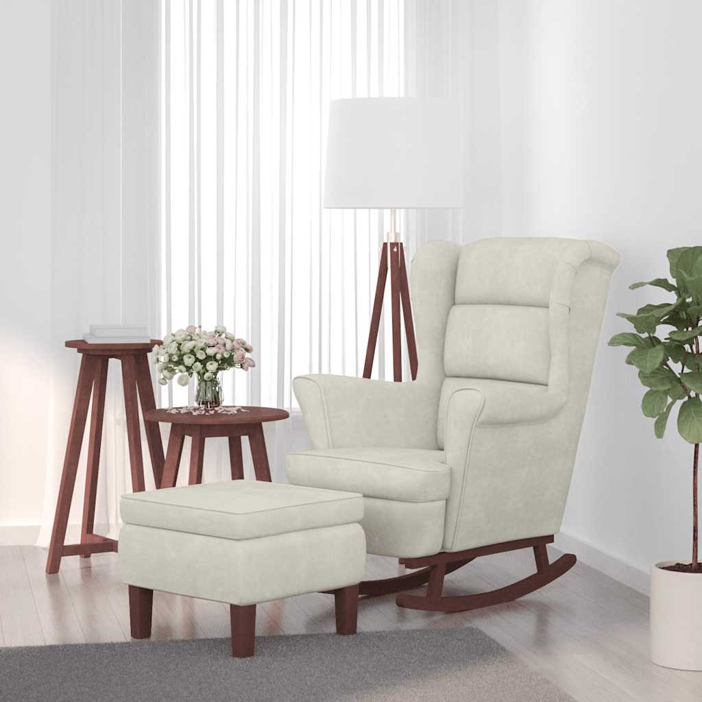 Fauteuil à bascule à oreilles en velours crème bois massif - XIOS