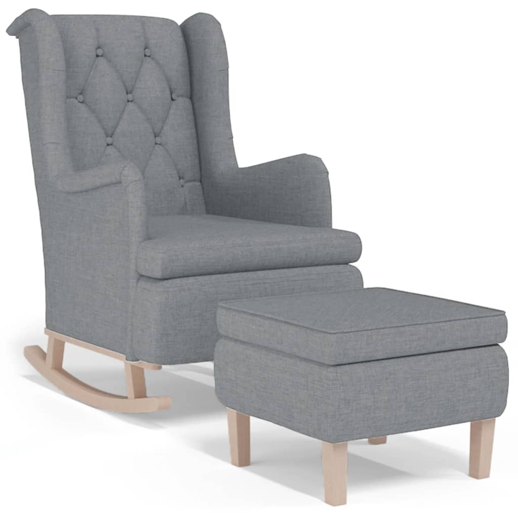 Fauteuil avec pieds à bascule et tabouret Gris clair Tissu - XIOS
