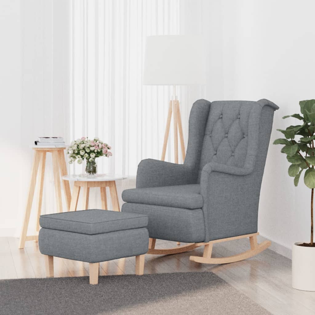 Fauteuil avec pieds à bascule et tabouret Gris clair Tissu - XIOS