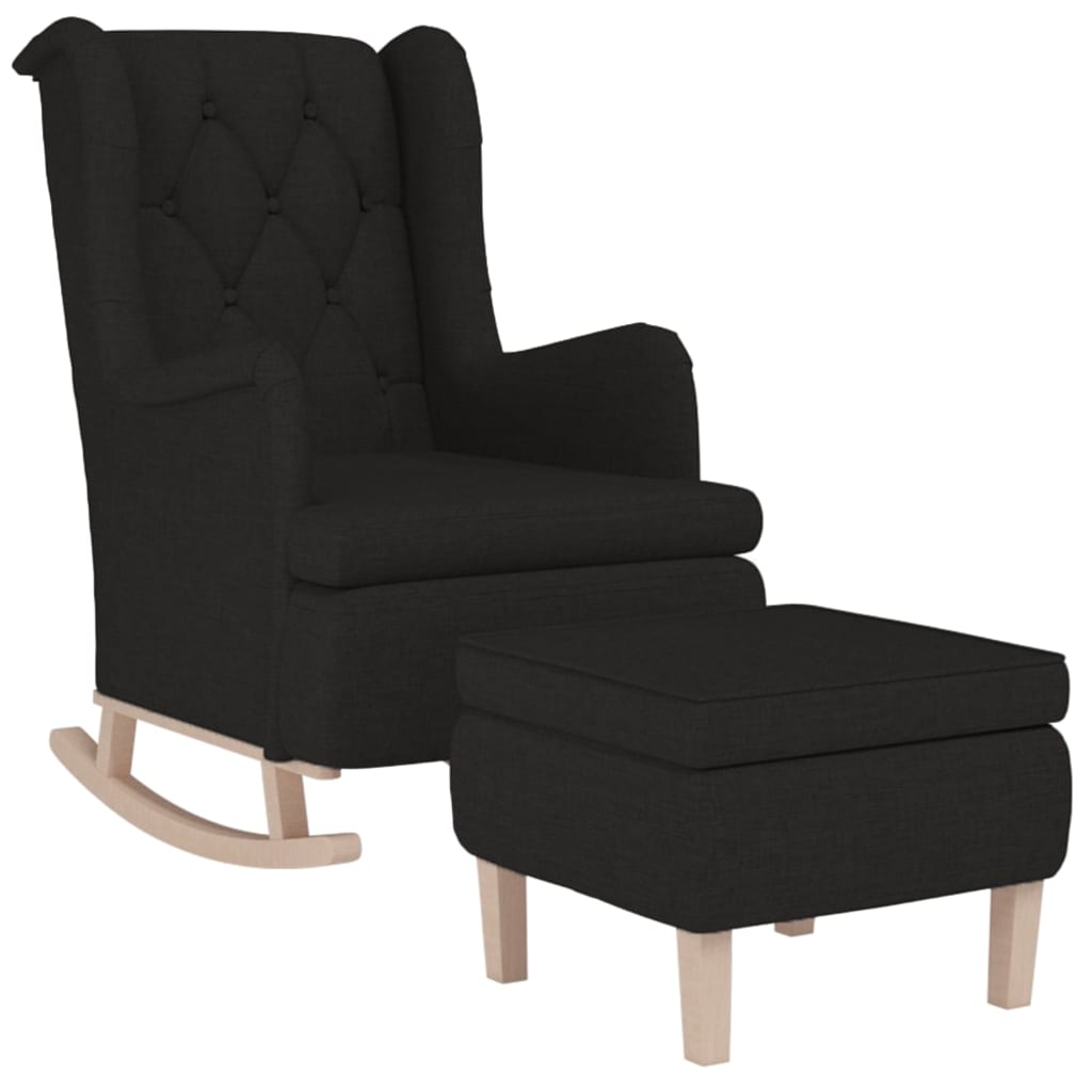 Fauteuil avec pieds à bascule et tabouret Noir Tissu - XIOS