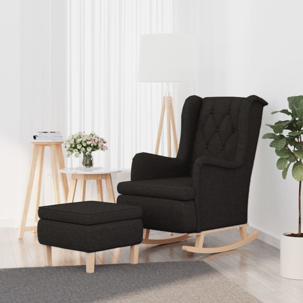 Fauteuil avec pieds à bascule et tabouret Noir Tissu - XIOS