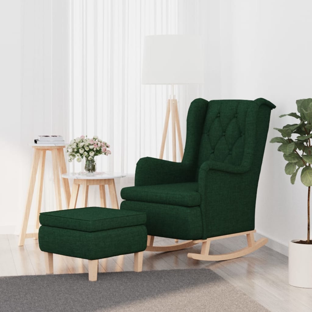 Fauteuil avec pieds à bascule et tabouret Vert foncé Tissu - XIOS