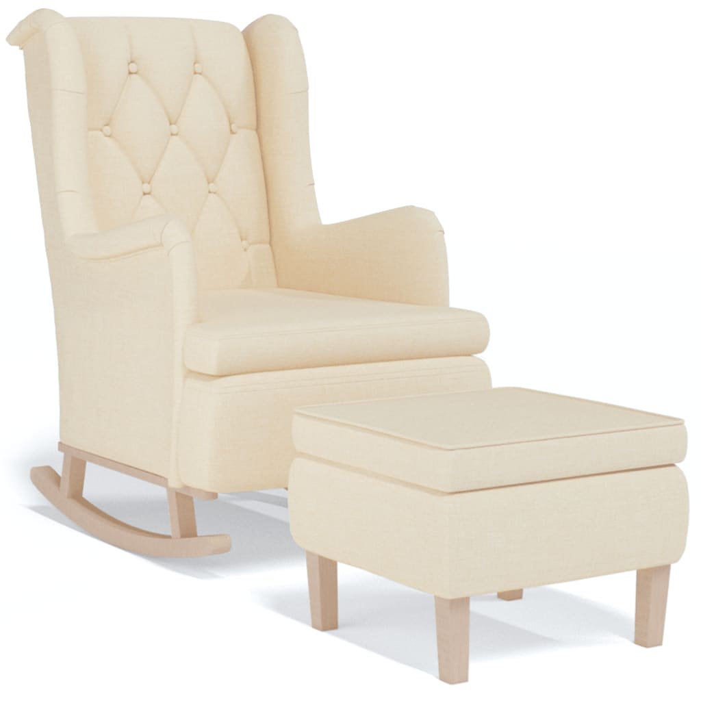 Fauteuil avec pieds à bascule et tabouret Crème Tissu - XIOS