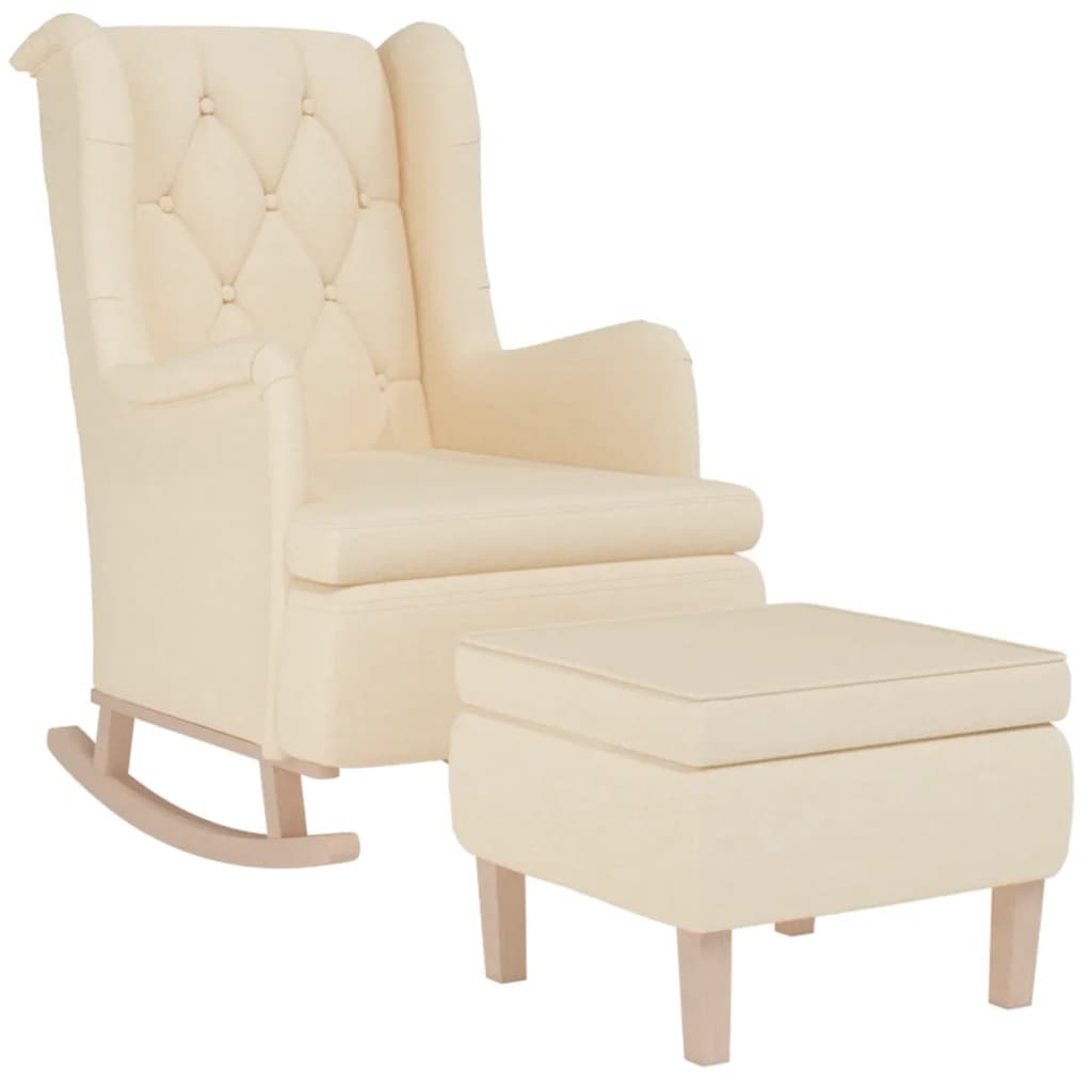 Fauteuil avec pieds à bascule et tabouret Crème Tissu - XIOS