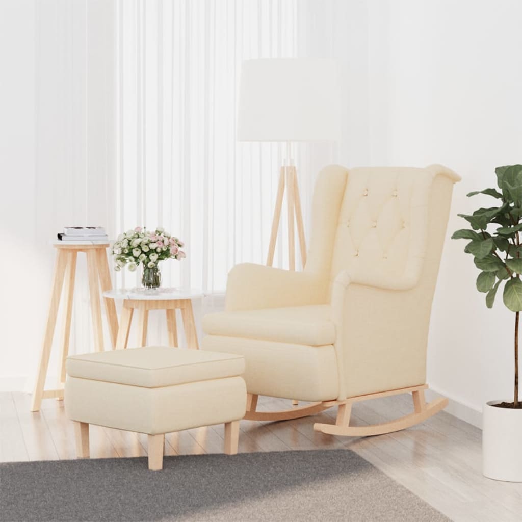 Fauteuil avec pieds à bascule et tabouret Crème Tissu - XIOS