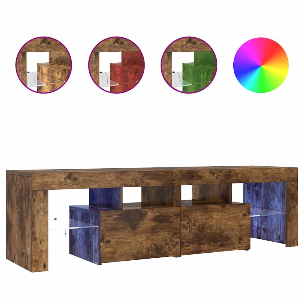 Meuble TV avec lumières LED Chêne fumé 140x36,5x40 cm - XIOS