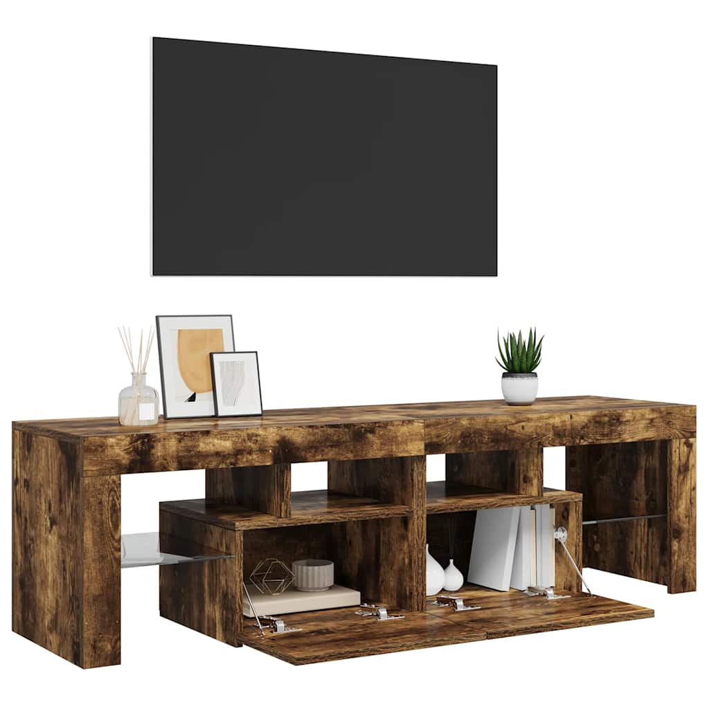 Meuble TV avec lumières LED Chêne fumé 140x36,5x40 cm - XIOS