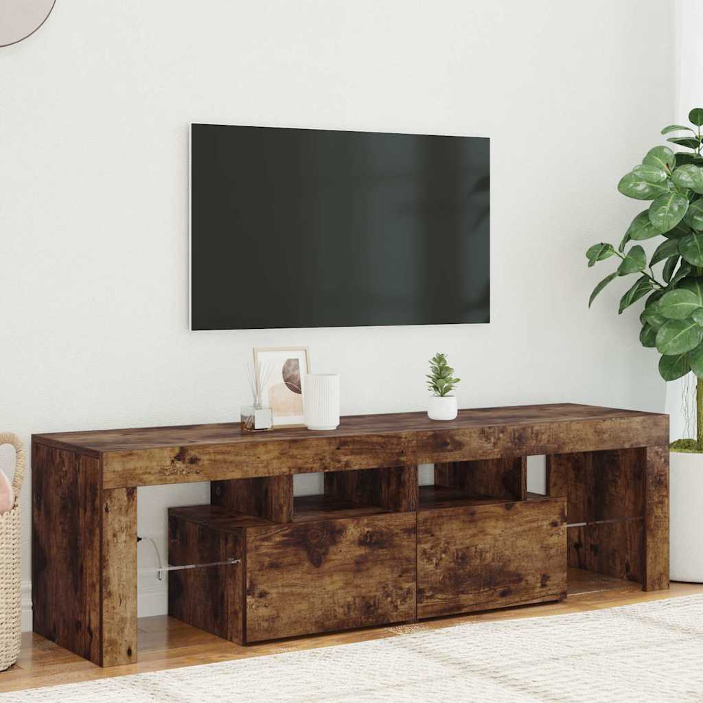 Meuble TV avec lumières LED Chêne fumé 140x36,5x40 cm - XIOS