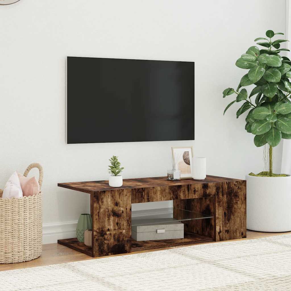 Meuble TV avec lumières LED Chêne fumé 90x39x30 cm - XIOS