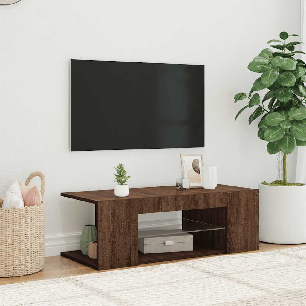 Meuble TV avec lumières LED Chêne marron 90x39x30 cm - XIOS