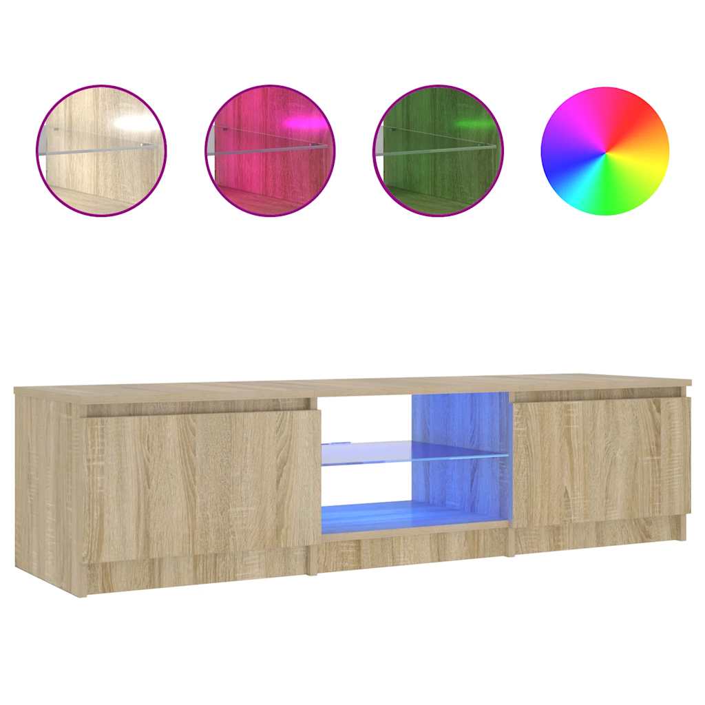 Meuble TV avec lumières LED Chêne fumé 140x40x36 cm - XIOS