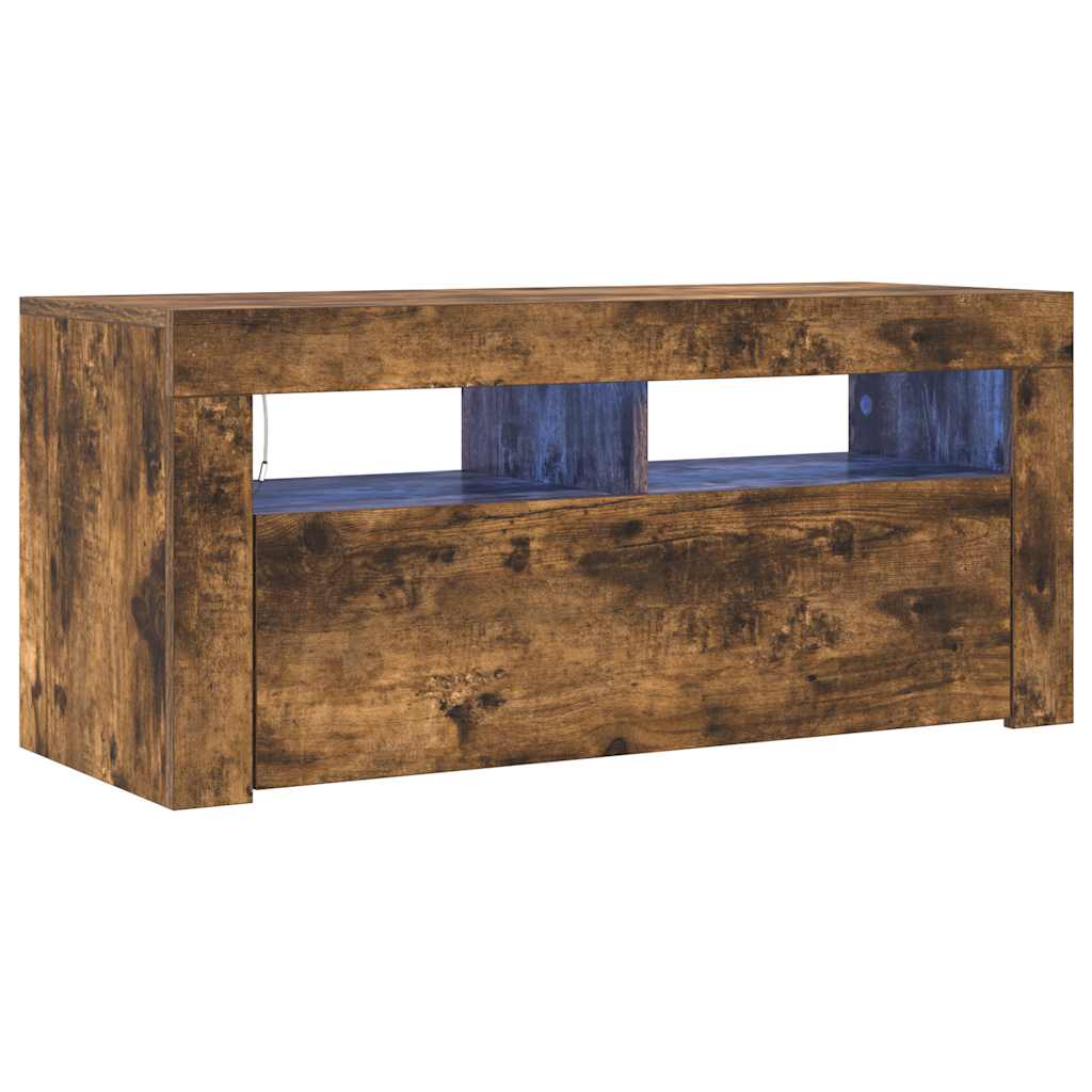 Meuble TV avec lumières LED Chêne fumé 90x35x40 cm - XIOS