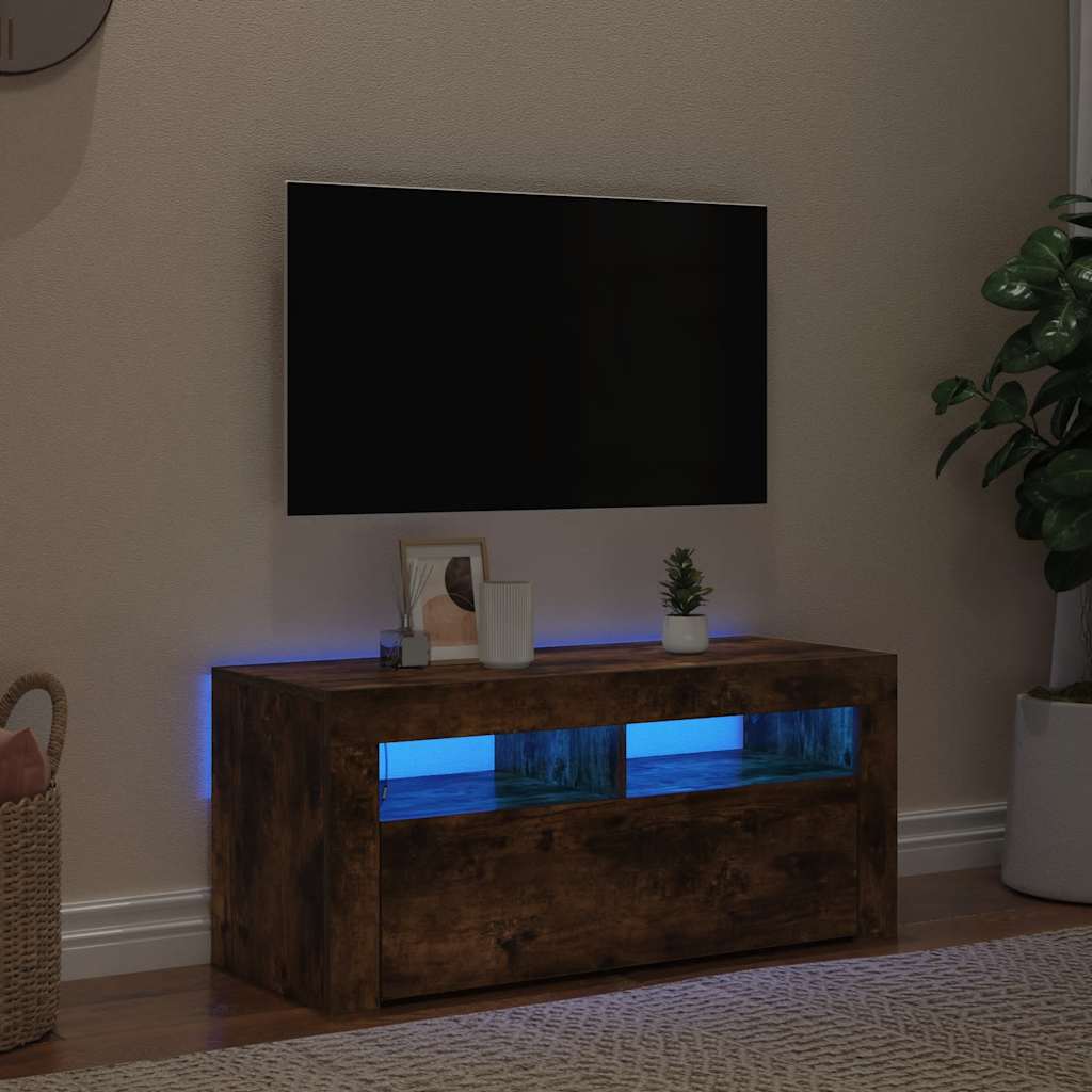 Meuble TV avec lumières LED Chêne fumé 90x35x40 cm - XIOS