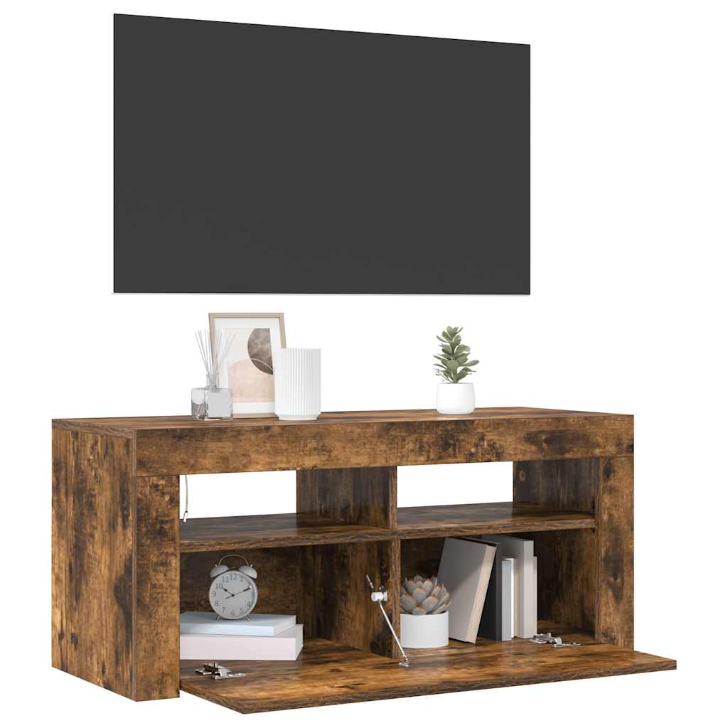 Meuble TV avec lumières LED Chêne fumé 90x35x40 cm - XIOS