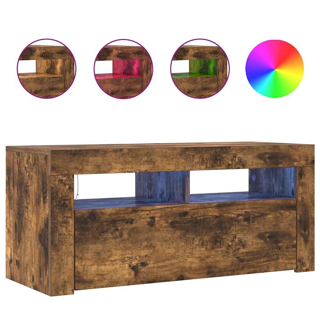 Meuble TV avec lumières LED Chêne fumé 90x35x40 cm - XIOS