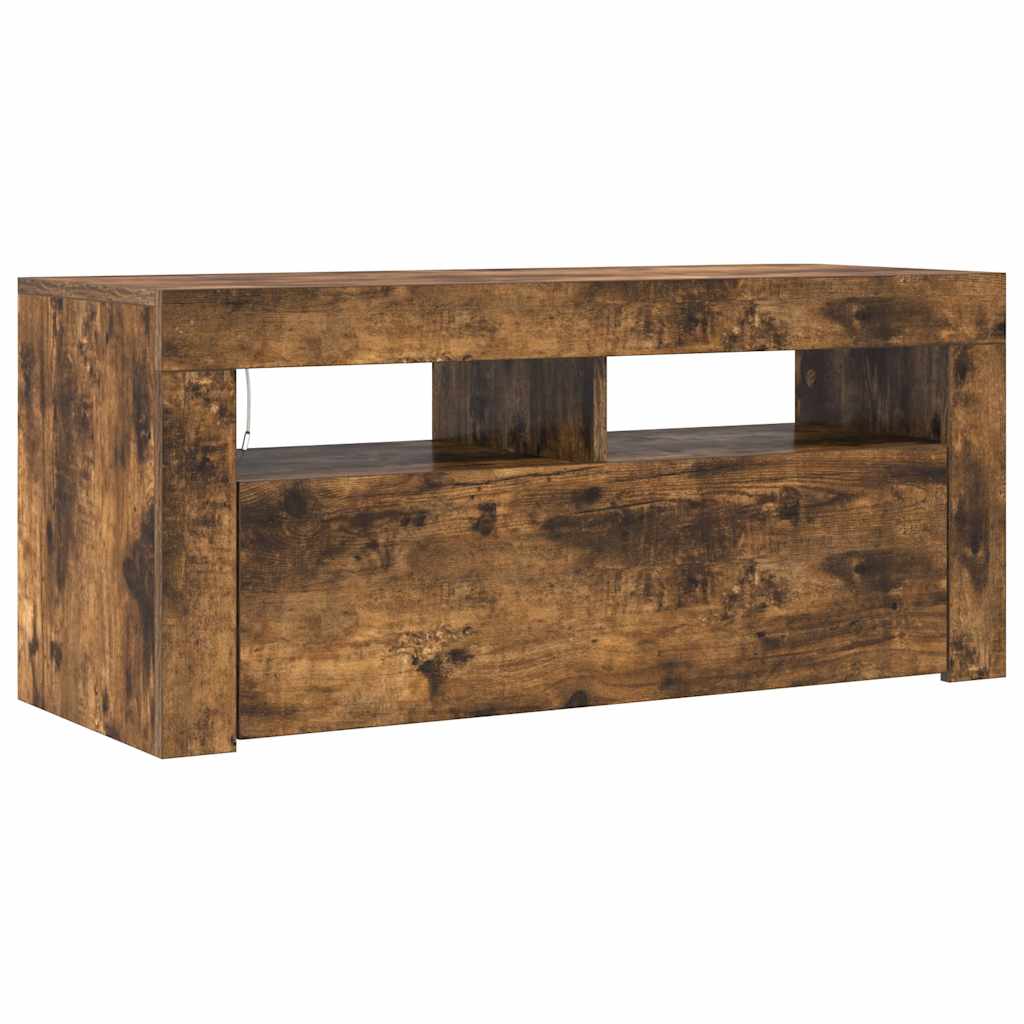 Meuble TV avec lumières LED Chêne fumé 90x35x40 cm - XIOS