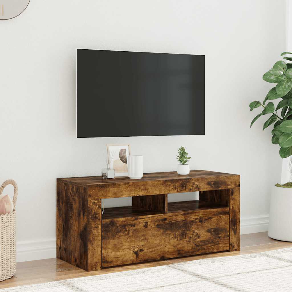 Meuble TV avec lumières LED Chêne fumé 90x35x40 cm - XIOS