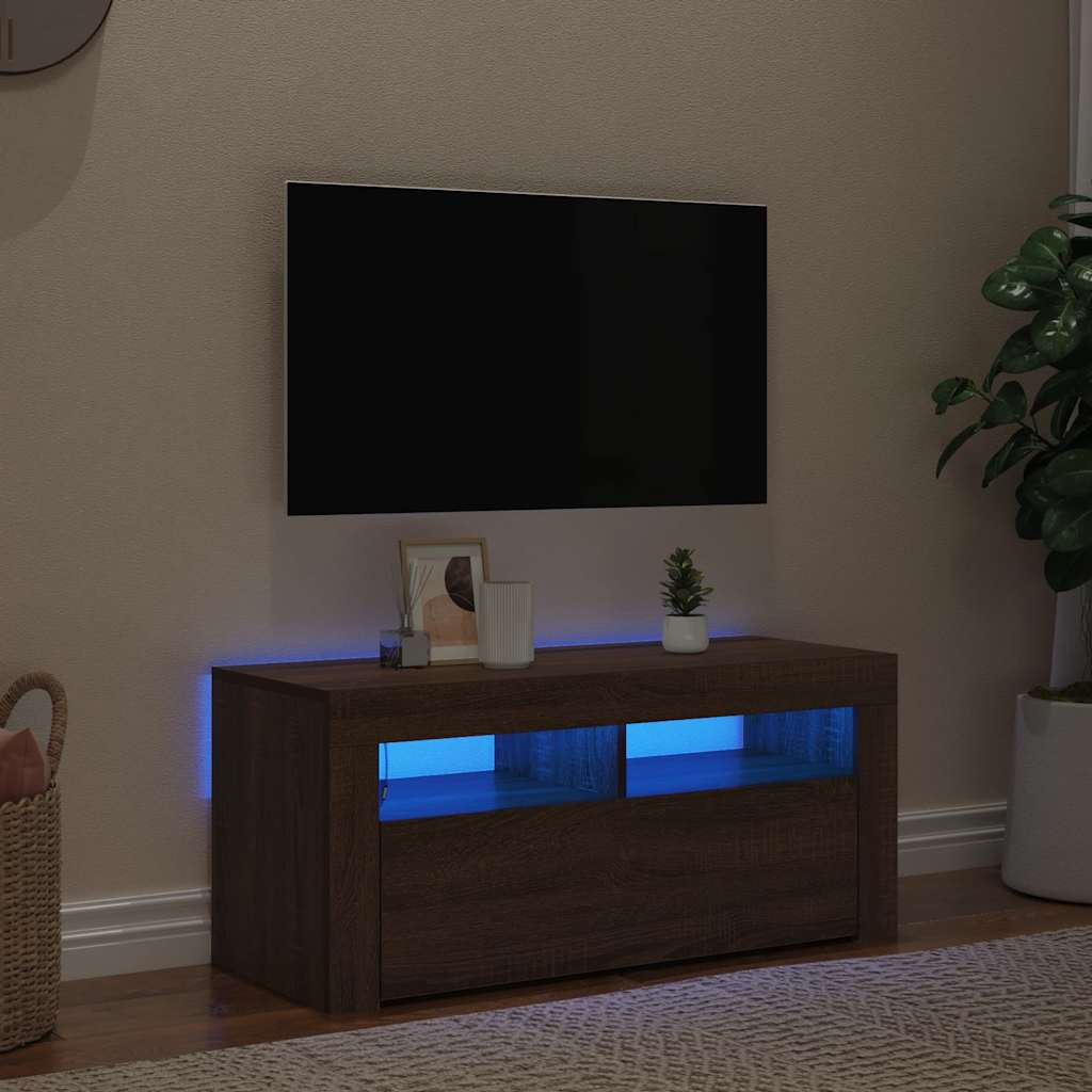 Meuble TV avec lumières LED Chêne marron 90x35x40 cm - XIOS