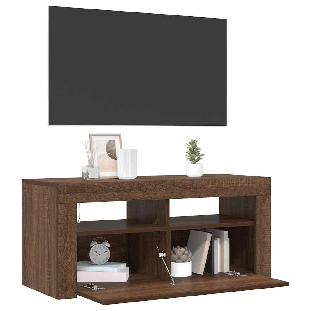 Meuble TV avec lumières LED Chêne marron 90x35x40 cm - XIOS