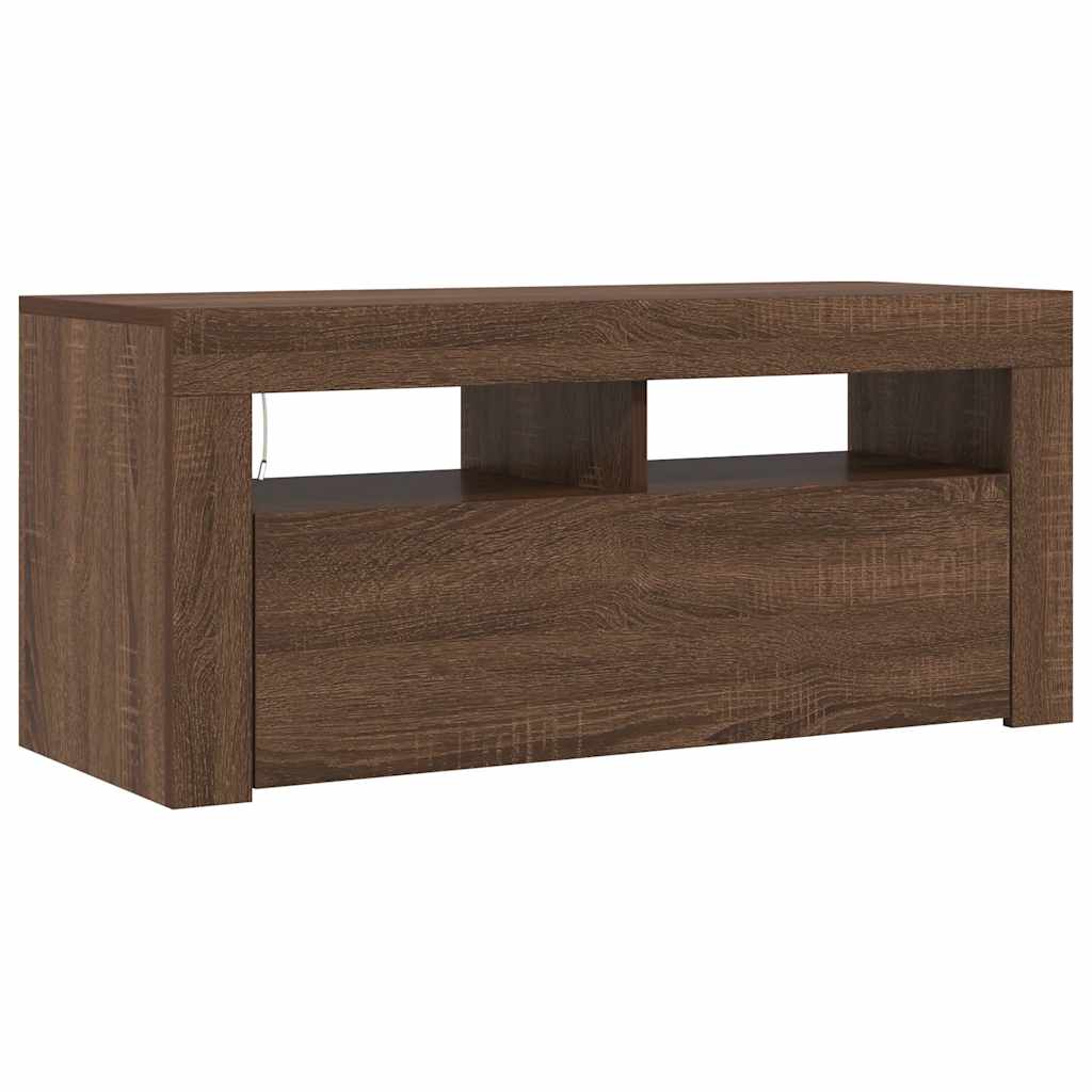 Meuble TV avec lumières LED Chêne marron 90x35x40 cm - XIOS