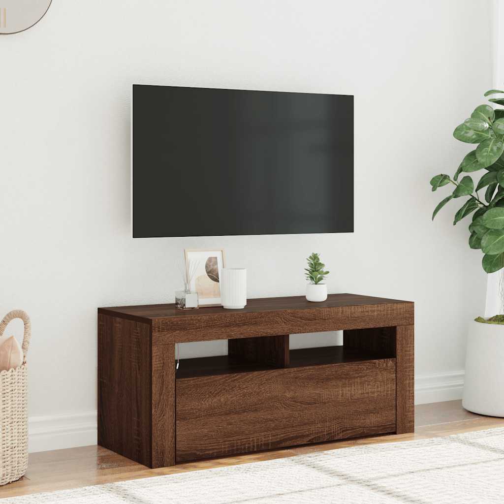 Meuble TV avec lumières LED Chêne marron 90x35x40 cm - XIOS