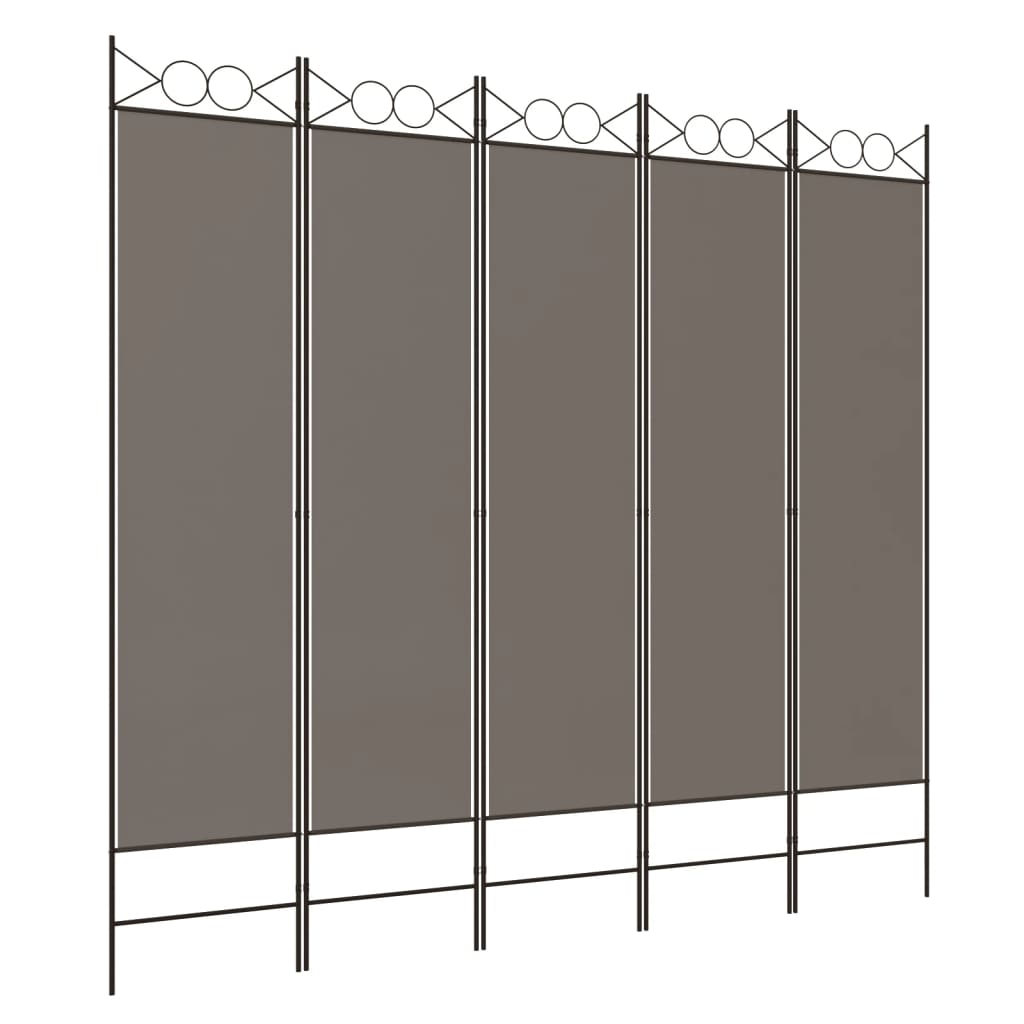 Cloison de séparation 5 panneaux Anthracite 200x200 cm Tissu - XIOS
