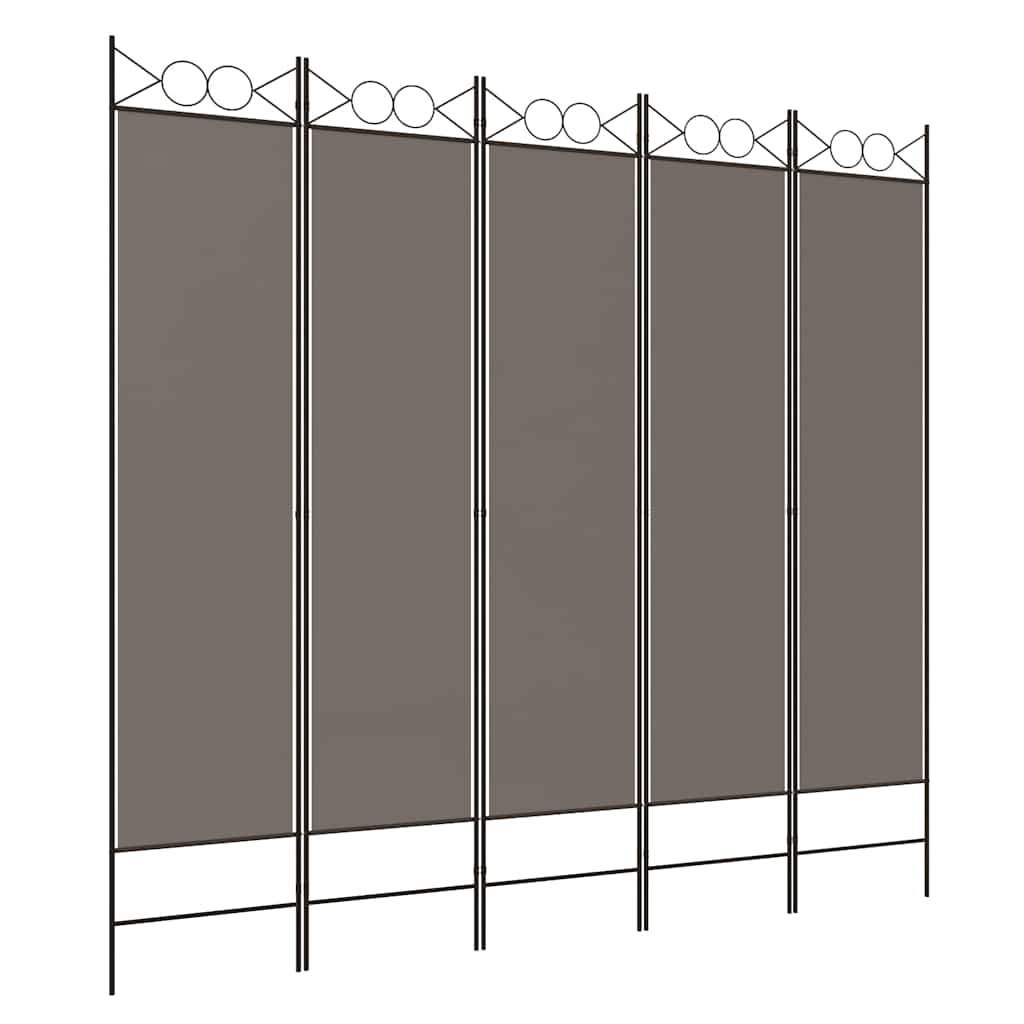 Cloison de séparation 5 panneaux Anthracite 200x220 cm Tissu - XIOS