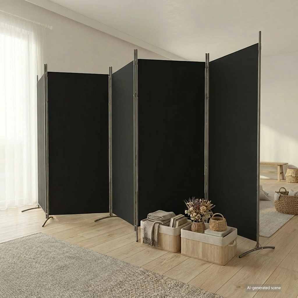 Cloison de séparation 5 panneaux Noir 433x180 cm Tissu - XIOS
