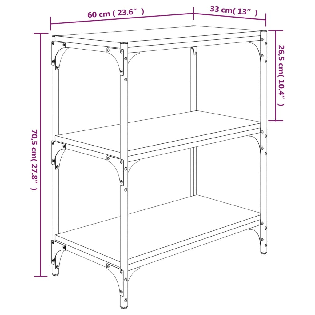 Bibliothèque Chêne fumé 60x33x70,5cm Bois d'ingénierie et acier - XIOS
