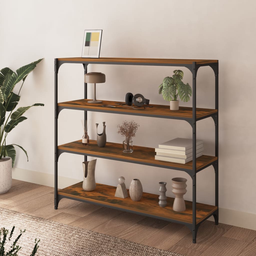 Bibliothèque Chêne fumé 100x33x100cm Bois d'ingénierie et acier - XIOS